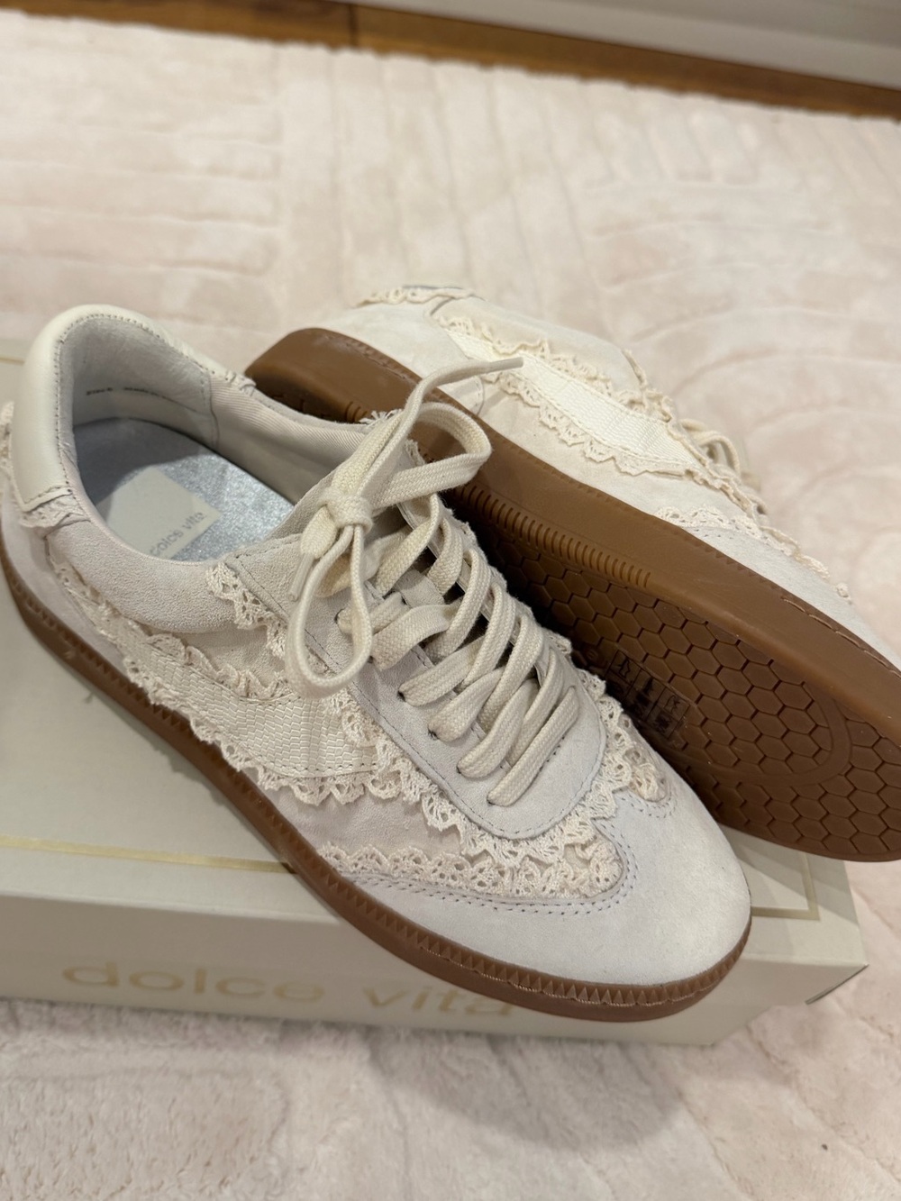 Dolce Vita Cream Notice Lace Sneakers with Gum Sole